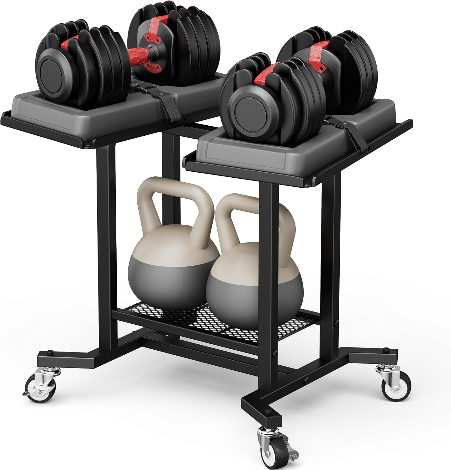 Home Gym Rubber Flooring - Verstellbarer Hantelständer, Schwerlast-Metall-Gewichtsrahmen, Aufbewahrungswagen, Bodenständer, kompakter