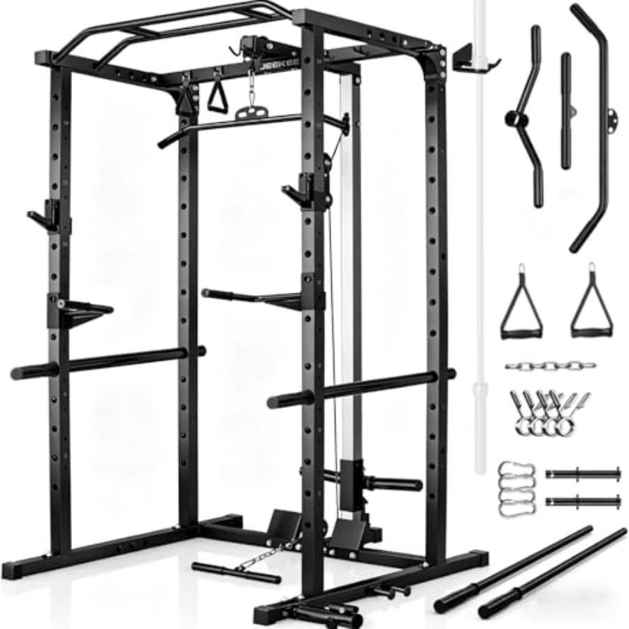 Home Gym Multifunctional - Heimfitness-Kraftstation mit Latzugstange, schwarzem Stahl, 2000LBS