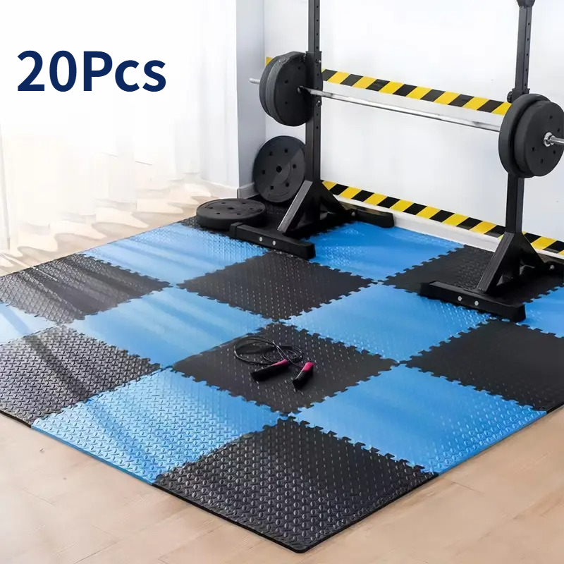 Home Gym Rubber Flooring - 20-teilige Puzzle-Fitnessmatte, doppelseitige, ineinandergreifende Schaumstoff-Bodenmatte, rutschfeste